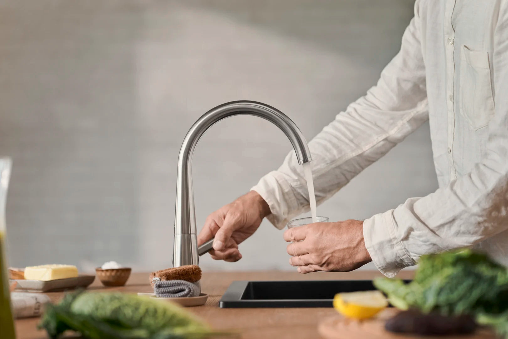 Kitchen faucet with dishwasher valve, 3 V | 3035F-80 | Brushed steel